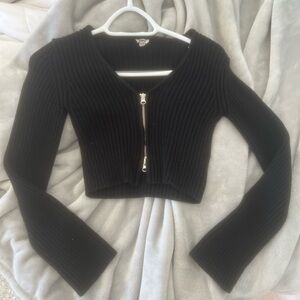 garage crop knit zip up sweater